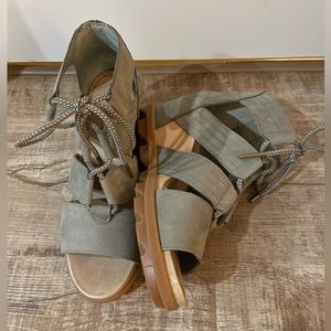 Sorel Women’s Joanie II Lace, Leather or Suede Sandal with Wedge Heel, Sage
